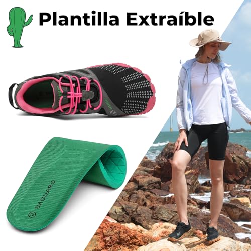 Detalle de SAGUARO Vitality IV: zapatillas barefoot para hombre y mujer con puntera amplia y suela cero caída (color rosa rojizo, talla 36)