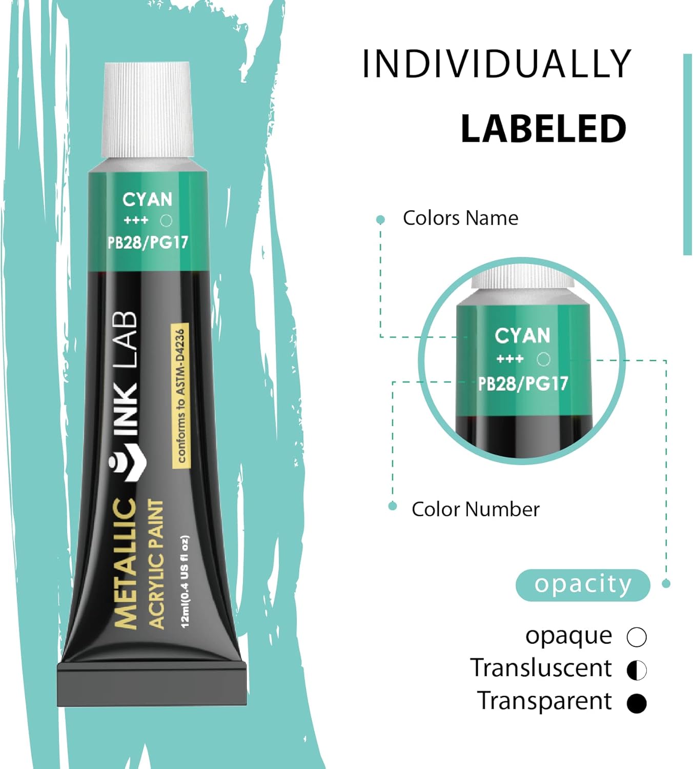 Thumbnail 2 de Peinture Acrylique Métallique INK LAB - Kit 24 tubes 12ml, pigments riches et finitions brillantes