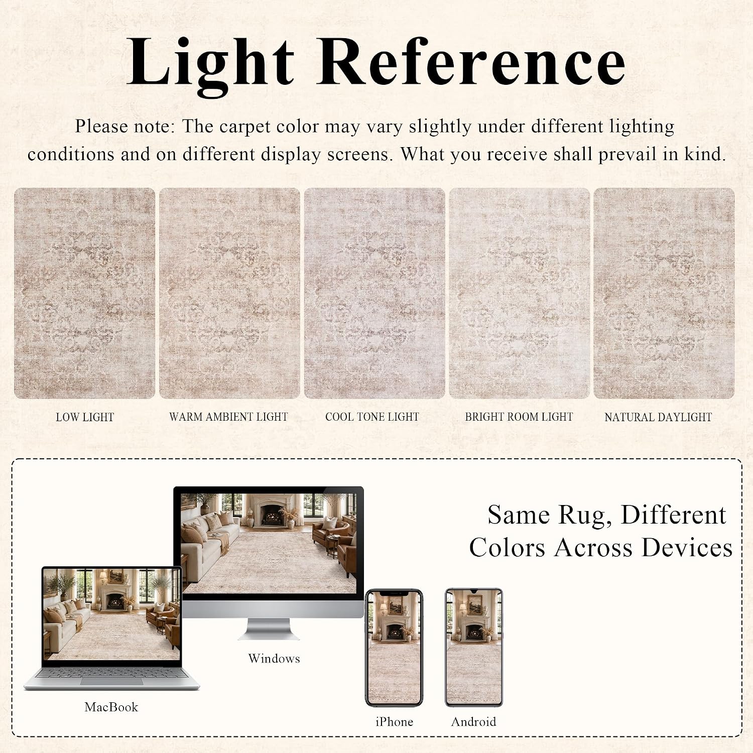 Thumbnail 4 de HelloTree 5x7 Vintage Boho Khaki Area Rug ๐