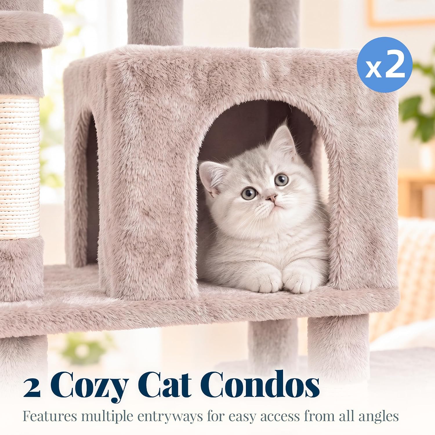 Detalle 1 de Hey-brother MPJ038MU Cat Tree, 70.9-Inch Tower with Sisal Posts and Two Condos