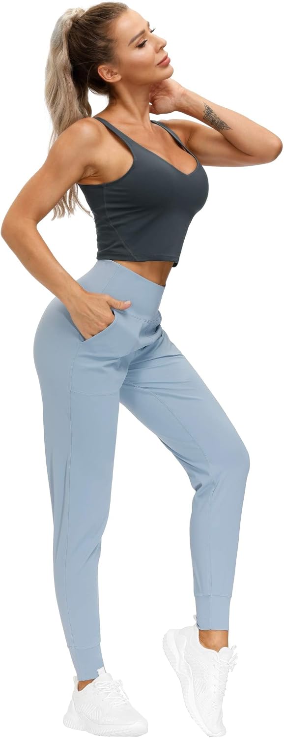 Detalle de THE GYM PEOPLE Jogginghose Damen – leichte High-Waist Sportleggings mit Taschen für Yoga, Fitness, Laufen