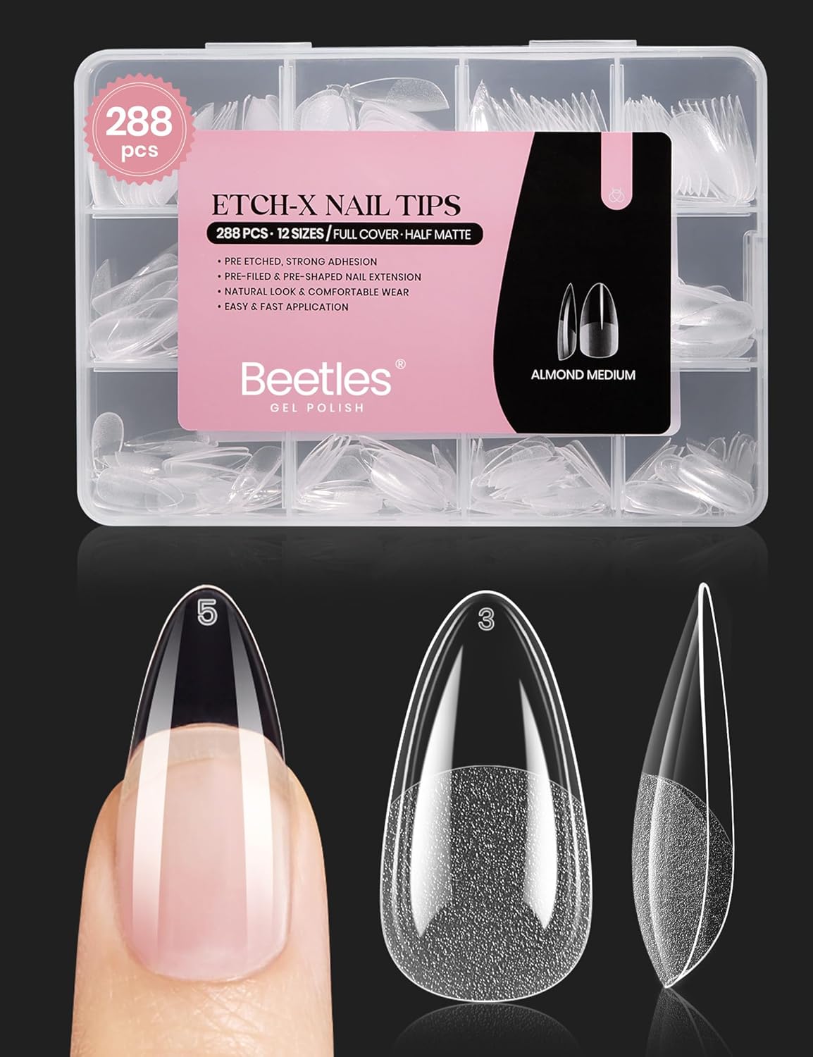 Detalle de Beetles Gel Nail Tips Medium Almond 288pcs