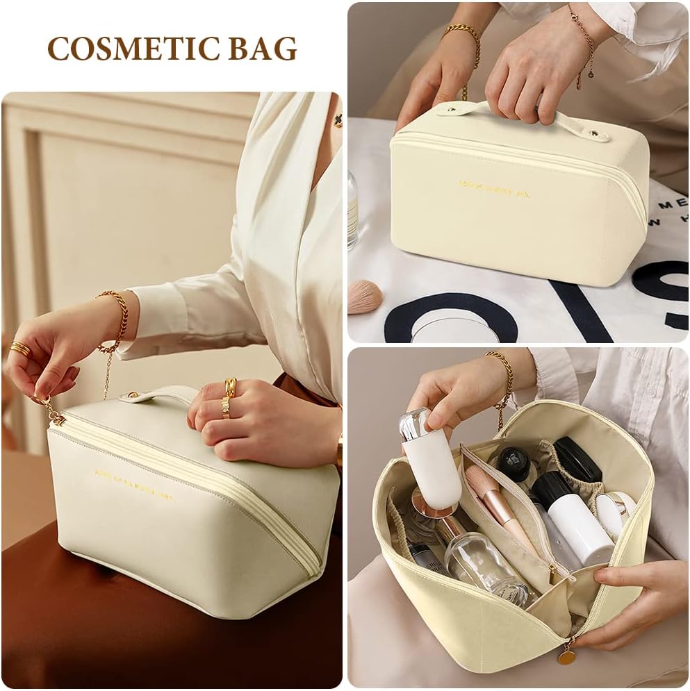 Thumbnail 4 de Grande trousse de maquillage Aucuu en cuir PU imperméable, avec poignée et séparateurs