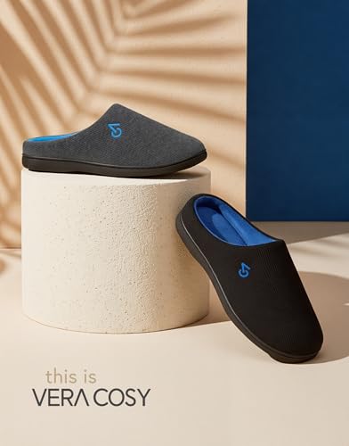 Detalle de VeraCosy Men's Two-Tone Memory Foam Slippers (Dark Gray/Blue) – UK 12/13