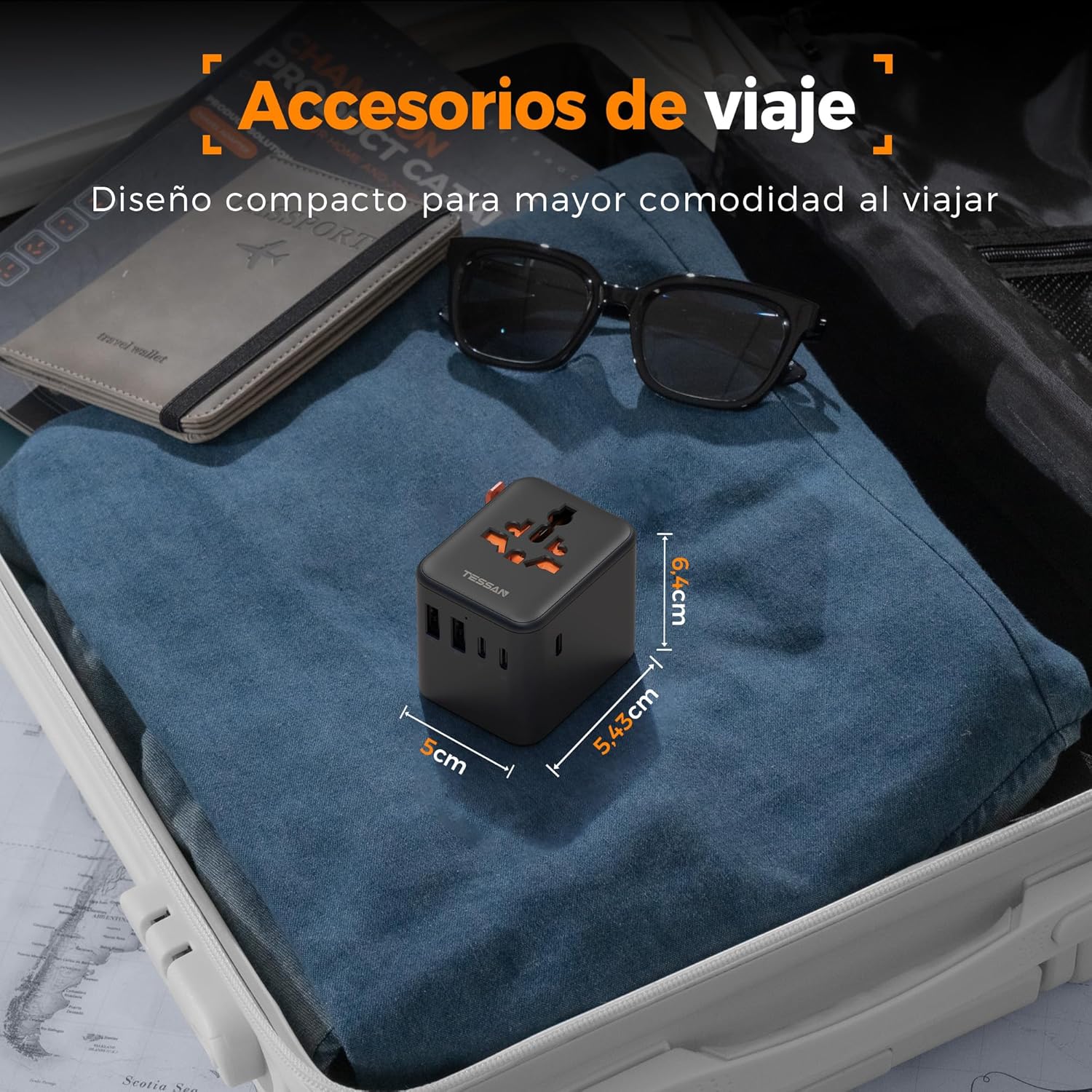 Thumbnail 5 de TESSAN Adaptador de enchufe universal de viaje con cargador: 3 USB-C y 2 USB-A