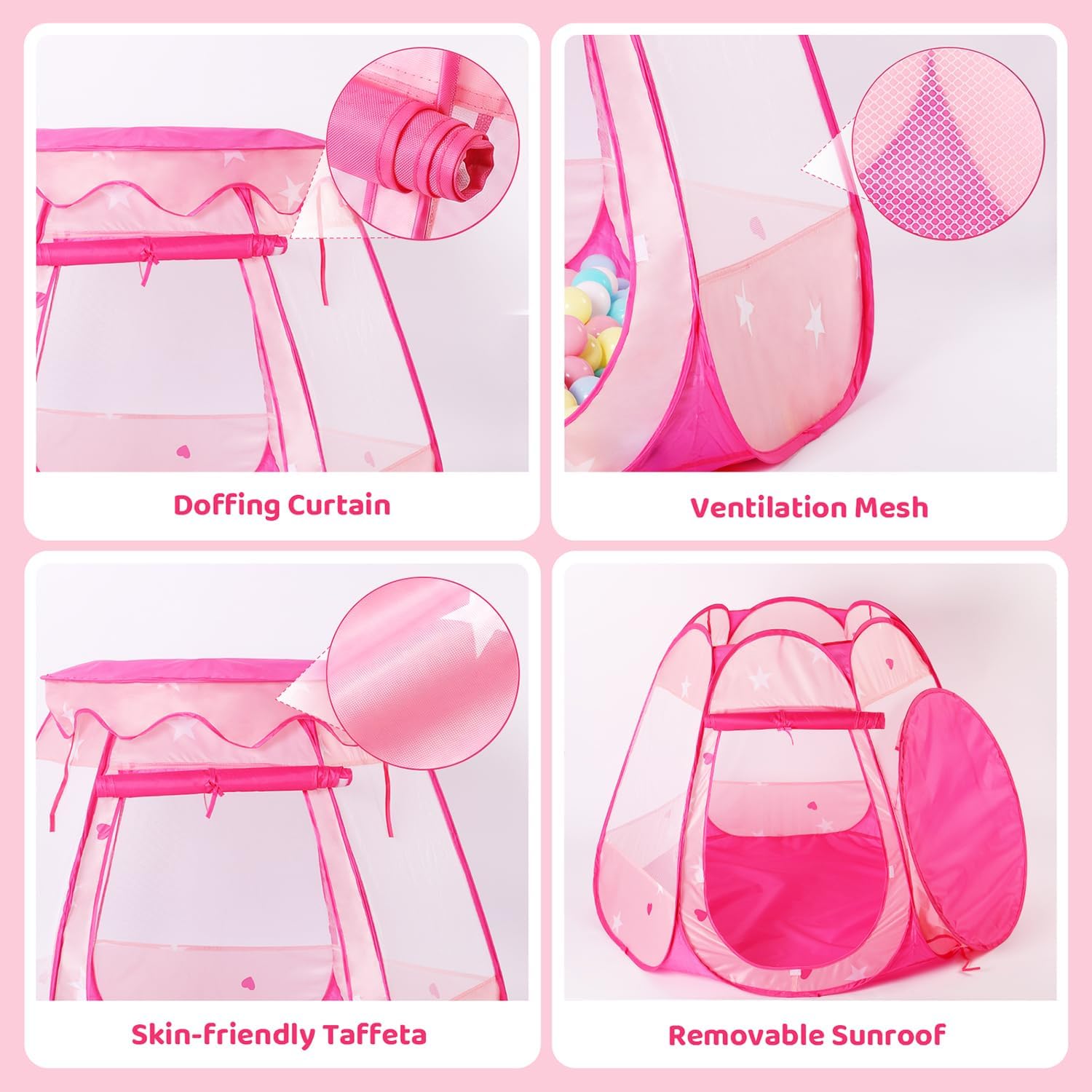 Detalle 2 de Pop Up Princess Tent with Star Lights 49.3in
