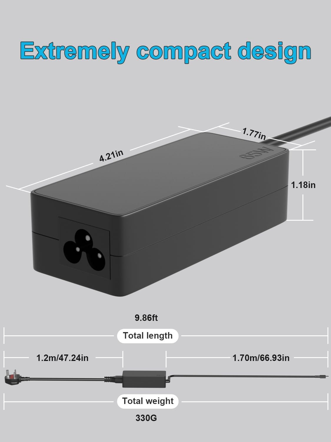 Detalle de HSXIRQA 65W USB-C Charger for ThinkPad: Reliable Travel Power for compatible Lenovo laptops