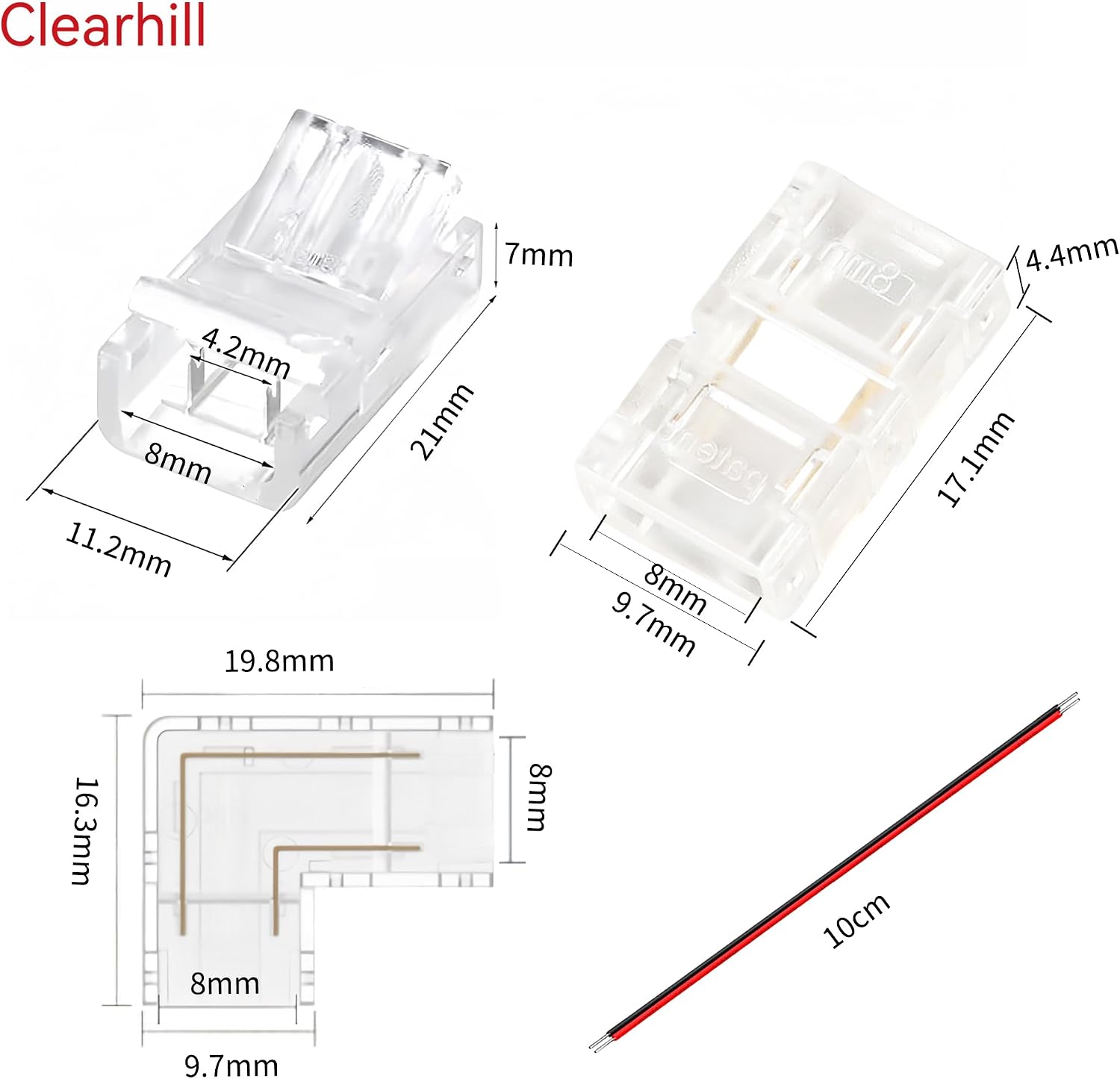 Detalle de Clearhill CON-8MM2PIN-KIT20P ledstripconnectoren voor 8 mm COB-strips