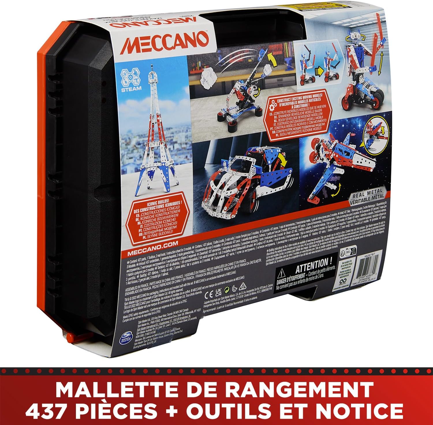 Detalle de BANDAI Meccano Mallette de Construction – Coffret 5 en 1 (437 pièces) pour véhicules, robot et Tour Eiffel