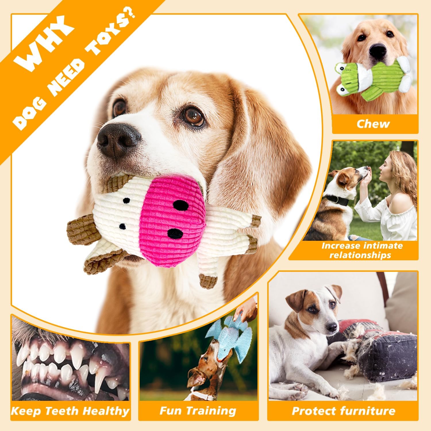 Detalle de MRSOHRET 5 pcs dog toys Plush Squeaky Dog Toys, 5-Pack with Reinforced Seams