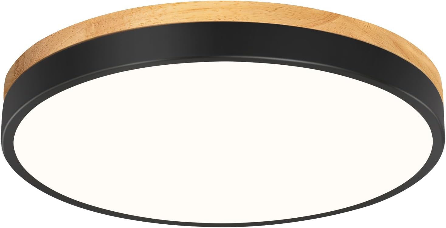 Detalle de Vikaey JKCA20260907AA Wood LED Flush-Mount Ceiling Light, 11.8 in