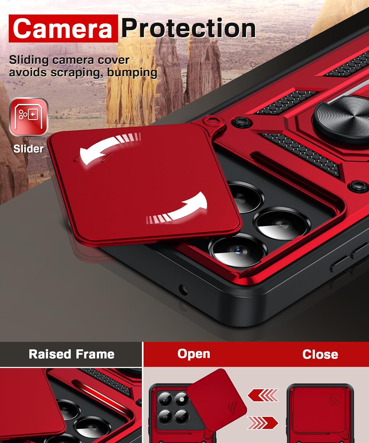 Thumbnail 3 de LeYi rugged case for Honor 400 Smart 5G with sliding camera cover, ring stand & screen protectors