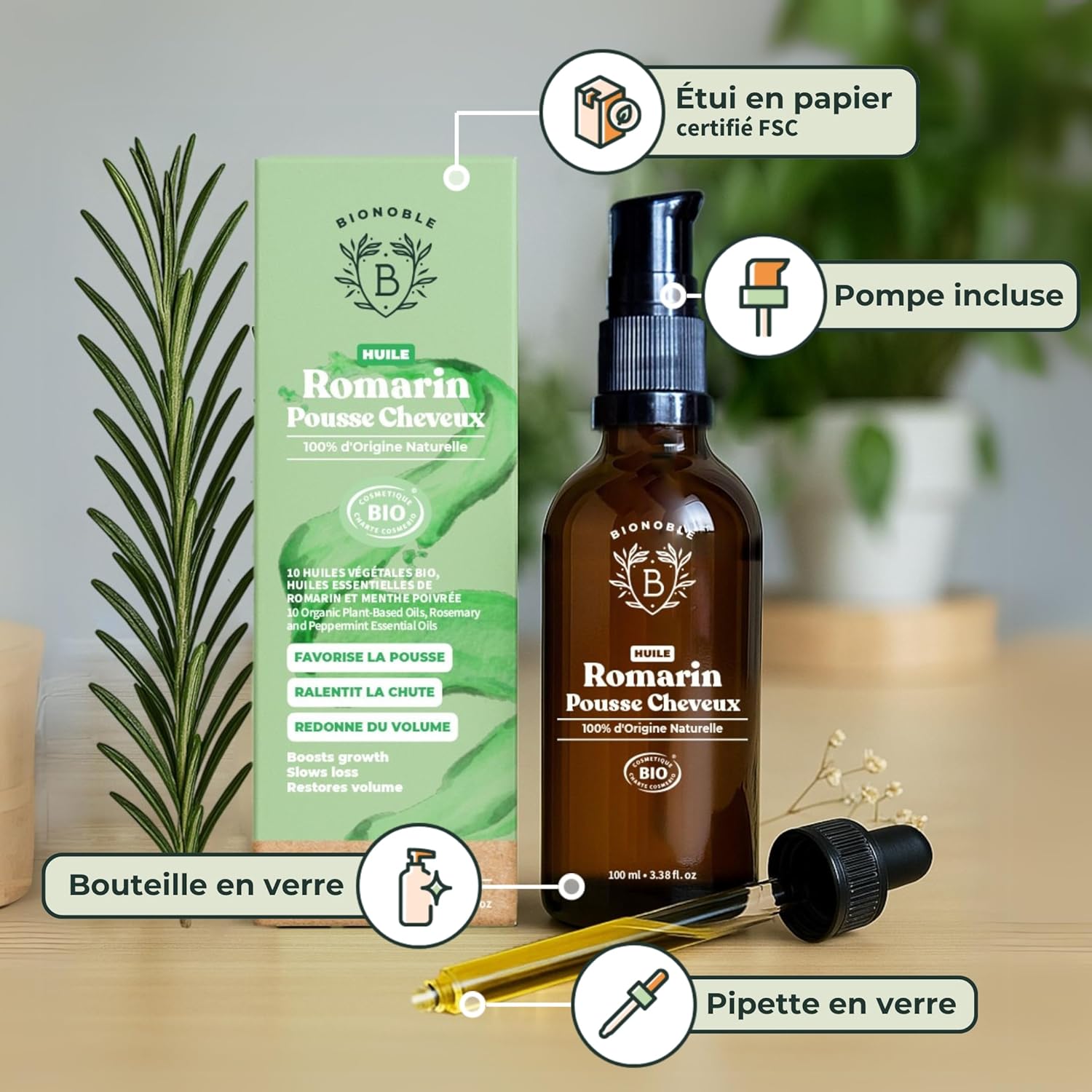 Thumbnail 4 de BIONOBLE Huile de romarin bio 100 ml pour cheveux