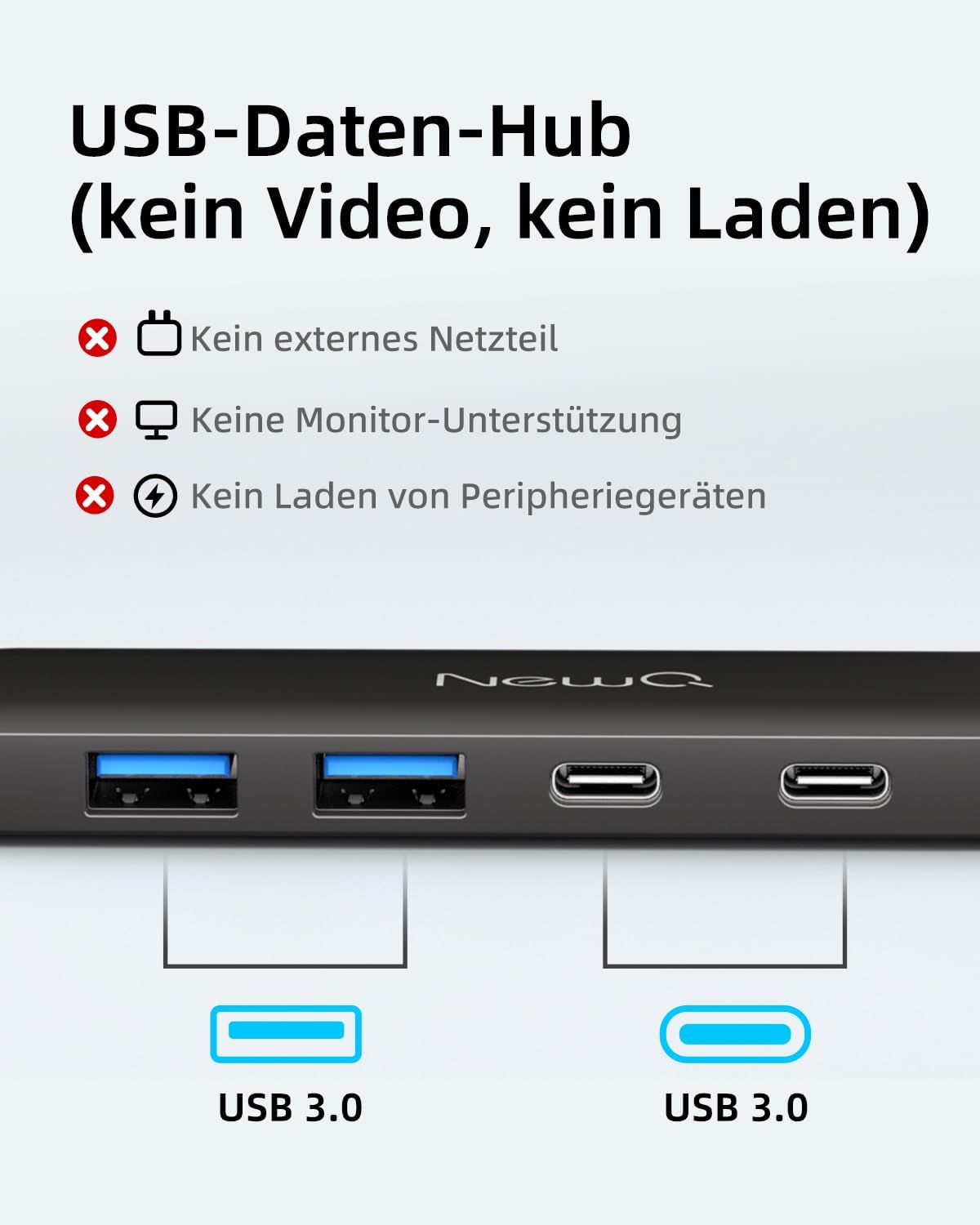 Detalle de USB-C USB 3.0 Hub (U-S-B 3.0) mit 4 Ports: 2× USB-A & 2× USB-C, ultra-dünn, Plug-and-Play
