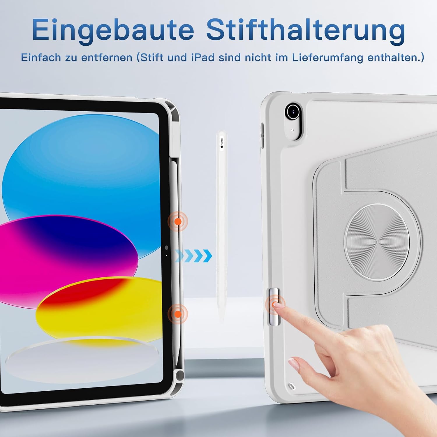 Detalle de drivego 360 Drehbare Hülle für iPad (A16) 11. Generation und iPad 10. Generation 10,9 Zoll – Magnetisch abnehmbar, Stifthalter, transparente Rückseite