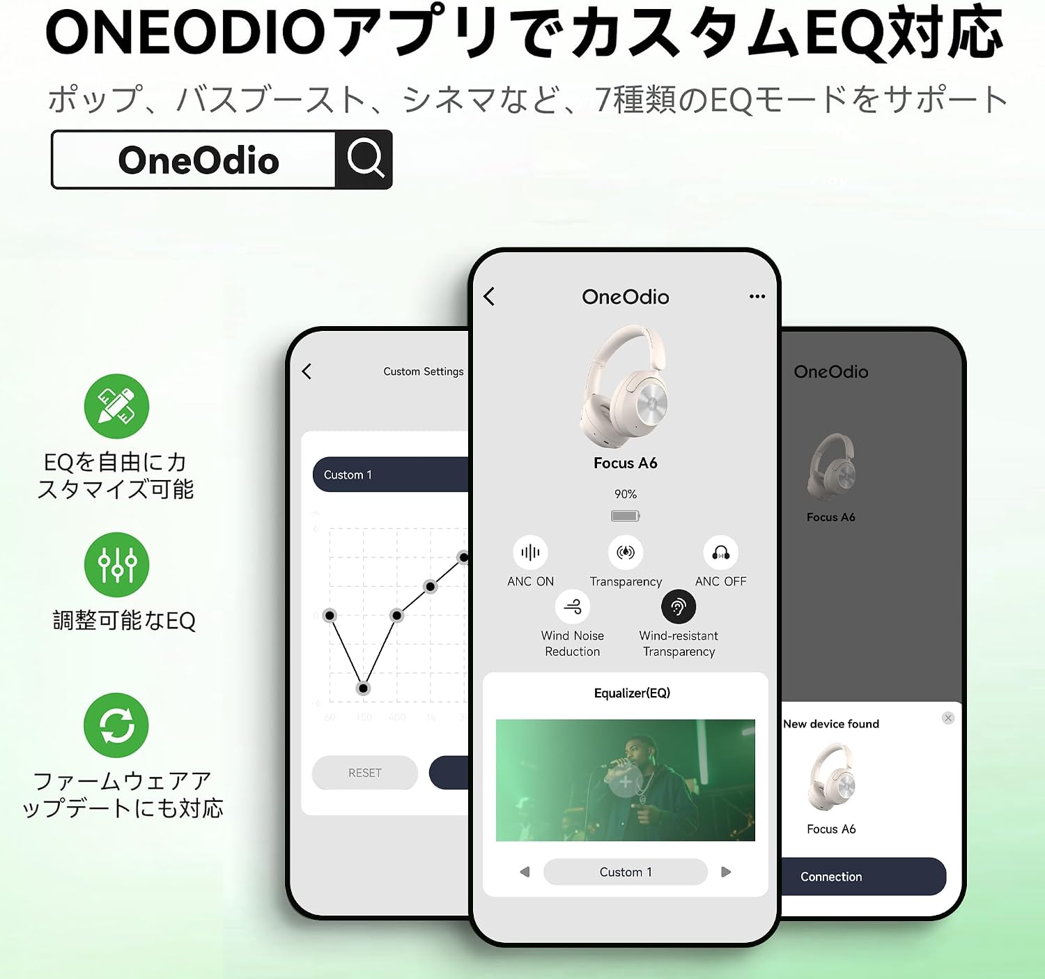 Thumbnail 6 de OneOdio Focus A6 ワイヤレスノイズキャンセリングヘッドホン ホワイト、Bluetooth 6.0・LDAC対応
