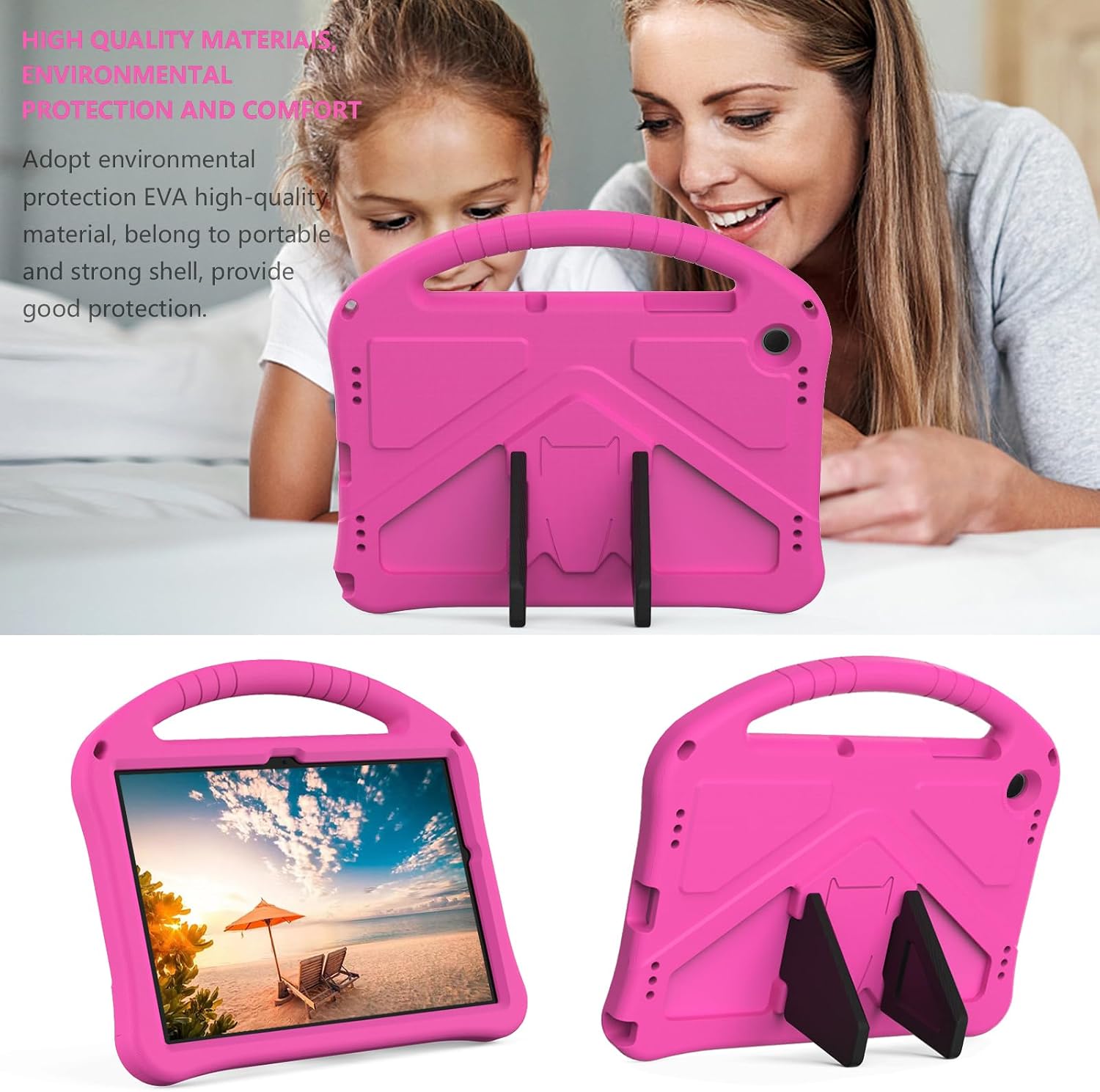 Detalle 2 de YRH Case for Galaxy Tab A9 Plus/A11 Plus 11-inch – EVA Shockproof Kids Case with Stand & Handle (Rosered)