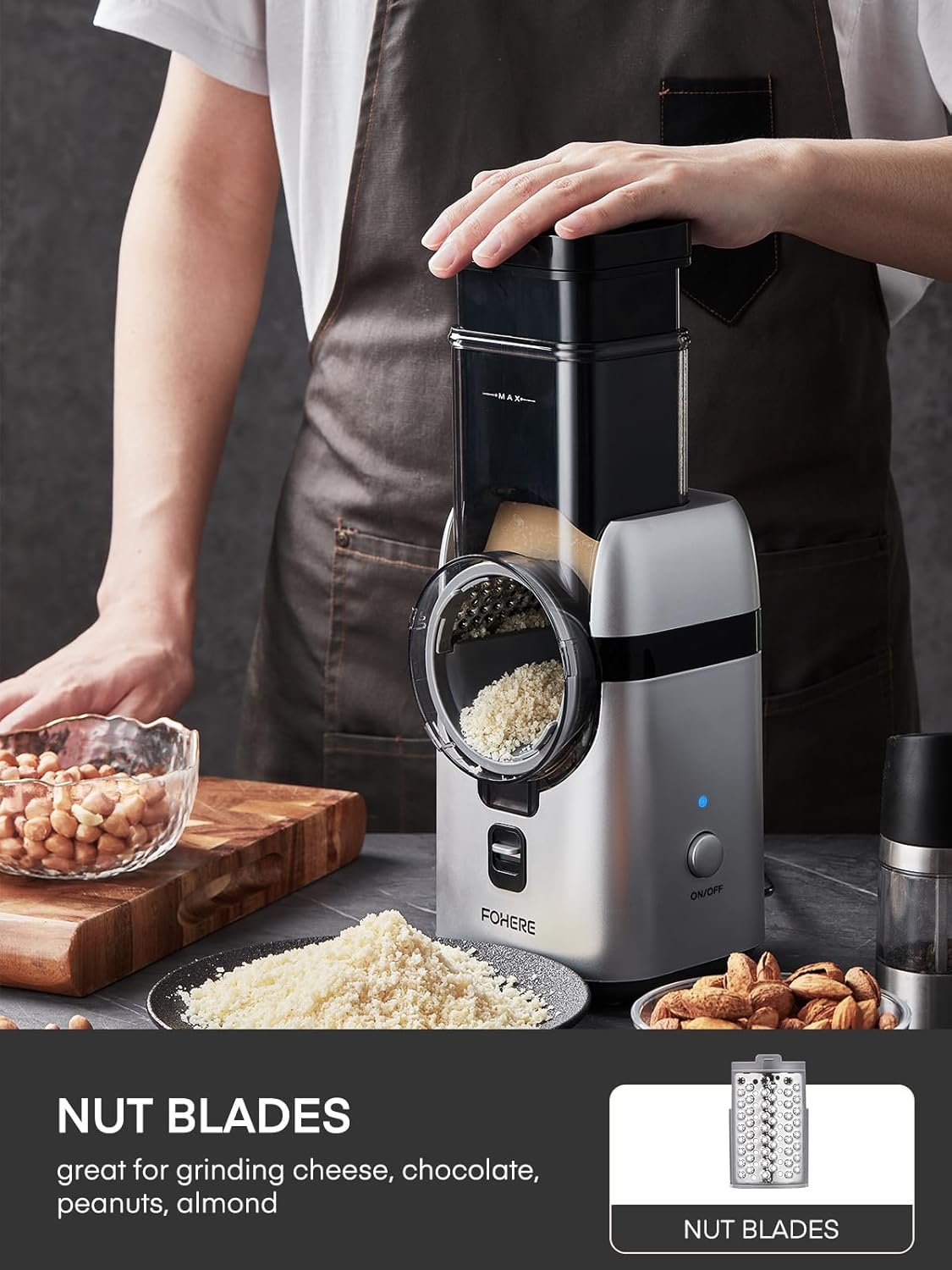 Thumbnail 5 de FOHERE râpe électrique 5 en 1 pour légumes (80 W) avec lames interchangeables