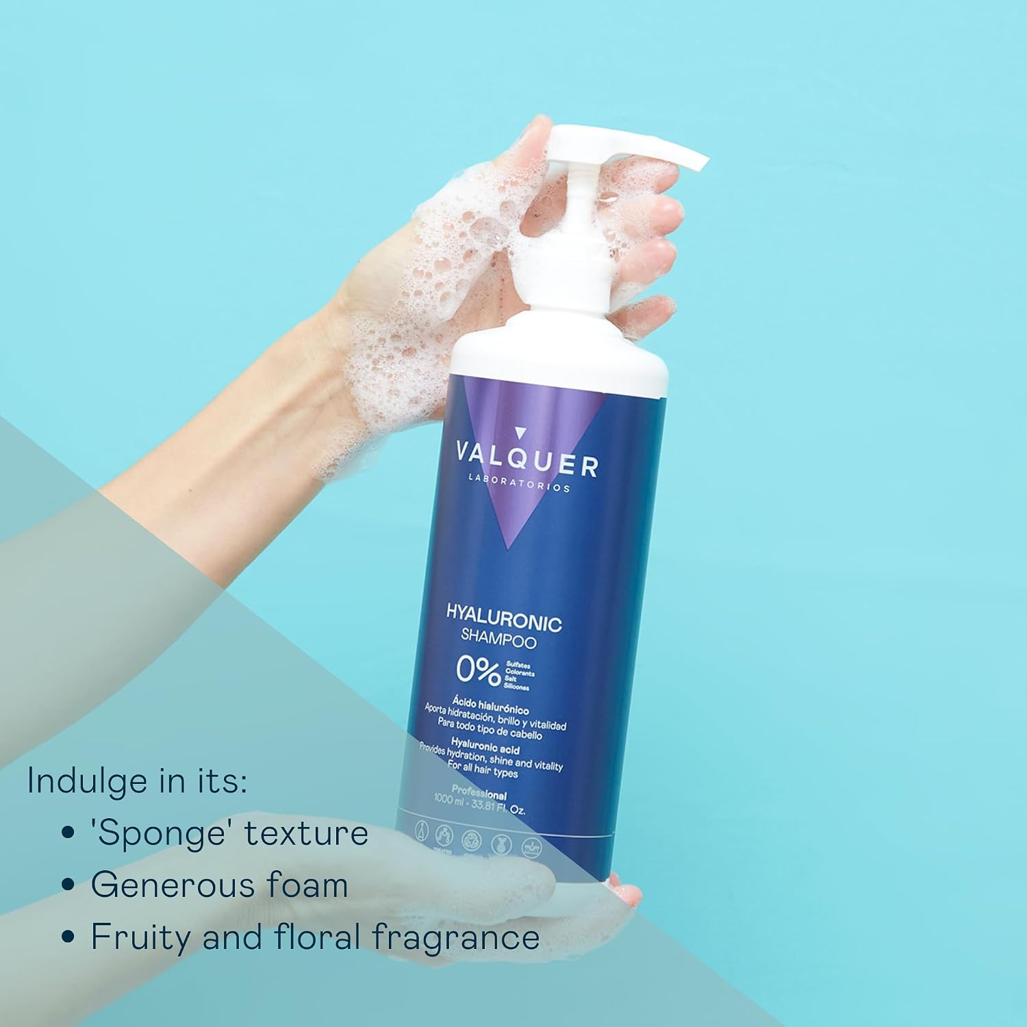 Detalle 2 de Valquer Hyaluronic Acid Shampoo, 1 L, with Vegetable Keratin and a Sulphate-Free Formula