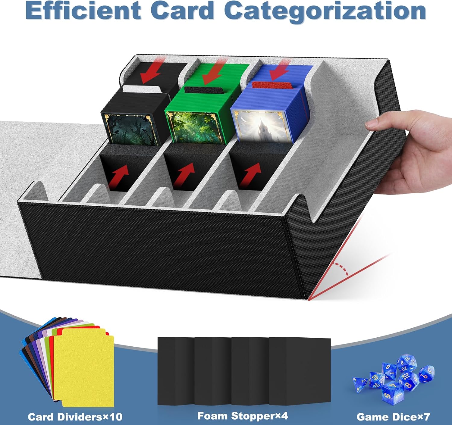 Thumbnail 3 de Mlikero Card Deck Case (2400+ Trading Card Storage Box) with Magnetic Closure, 10 Dividers & Foam Stoppers