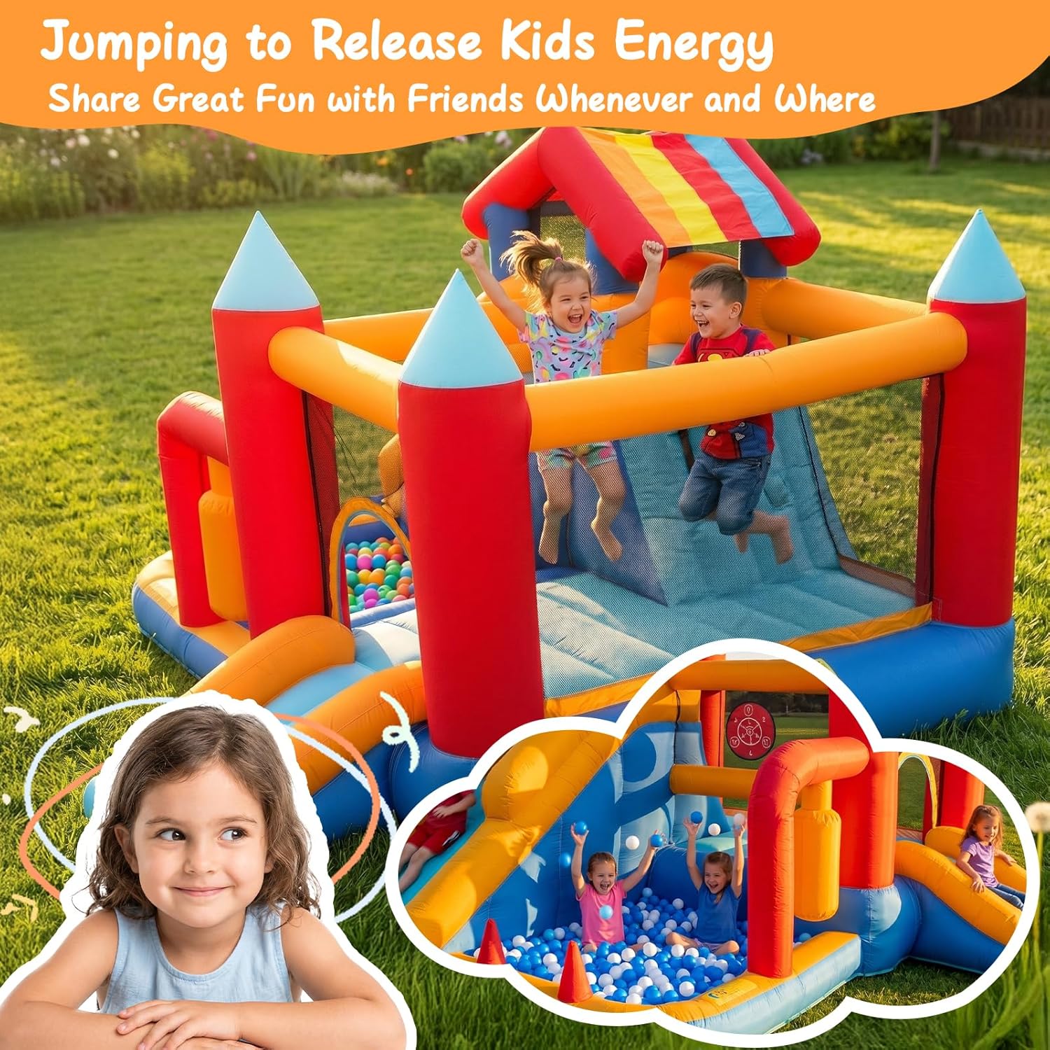 Thumbnail 3 de Bouncy Castle with Slide for Children: 9-in-1 Inflatable Play Centre