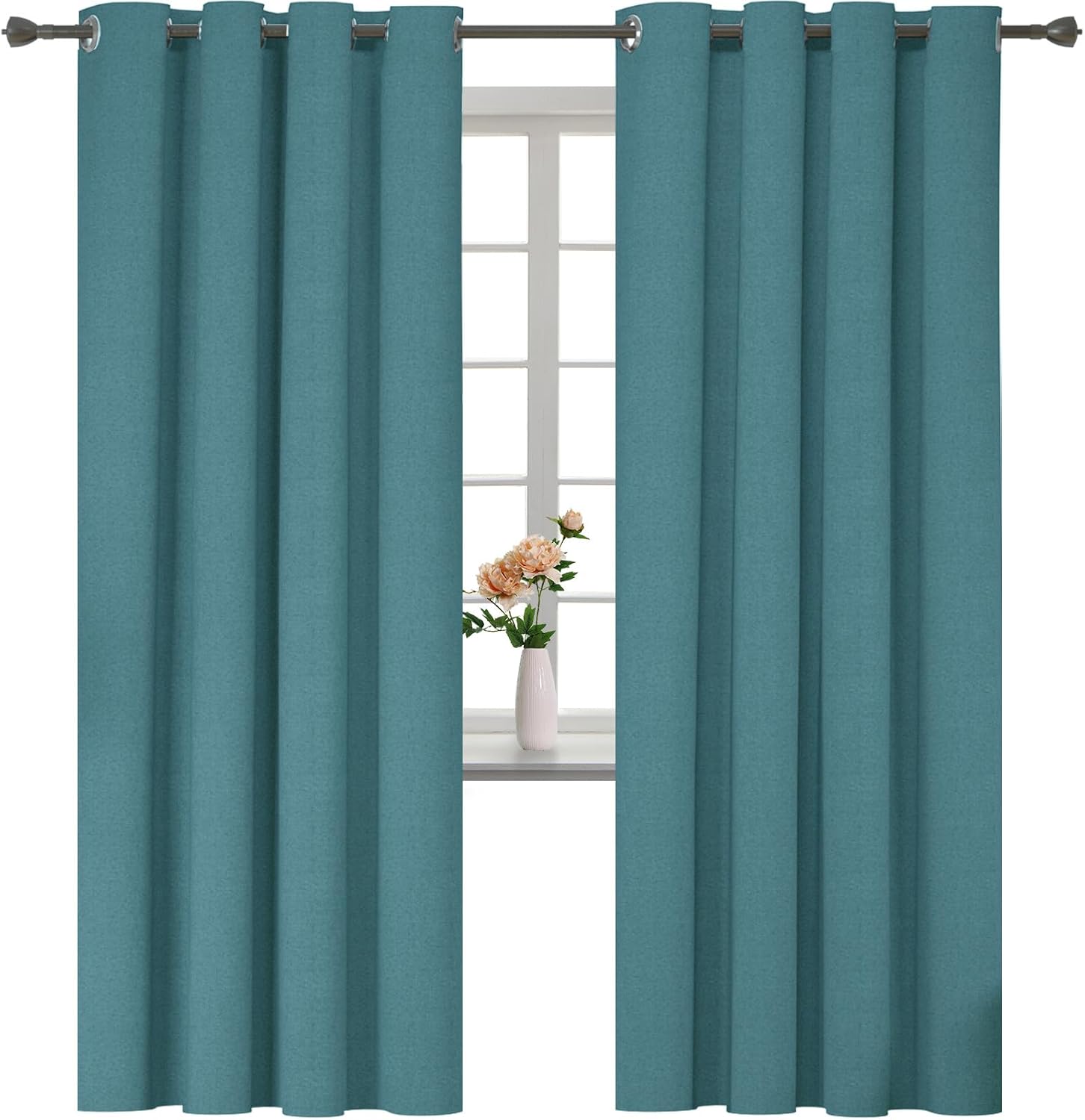 YSTELLAA Rideau 100% occultant lot de 2, 140×240 cm effet lin (anti-froid, anti-chaleur, anti-bruit) avec œillets, vert