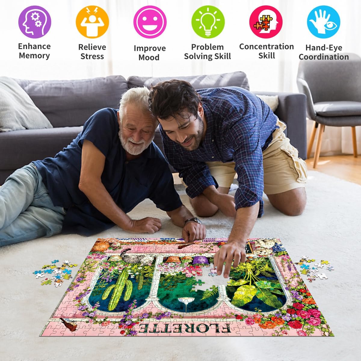 Detalle de Puzzles 500 Pieces for Adults: Colourful Florette Flower Jigsaw Puzzle