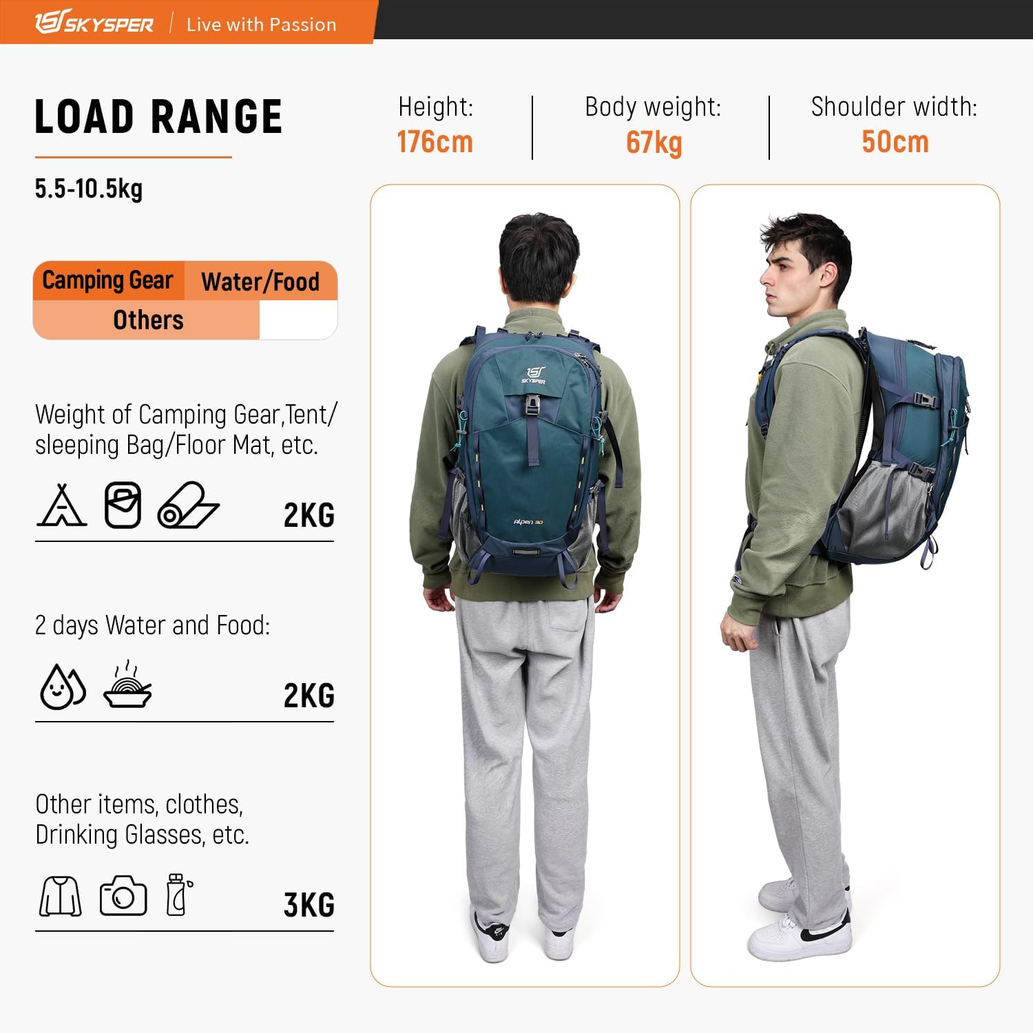 Detalle 2 de Zaino trekking SKYSPER 30L per hiking