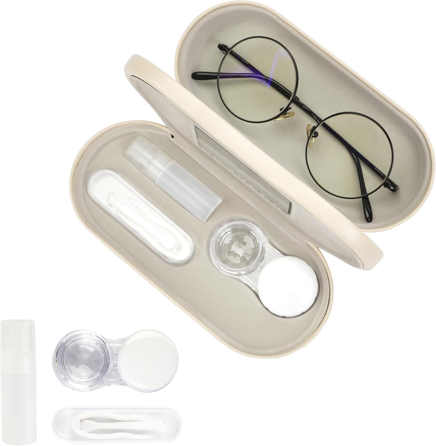Detalle de Eyeglass Case Double Sided Travel Size: 2-in-1 Portable Box with Built-In Mirror