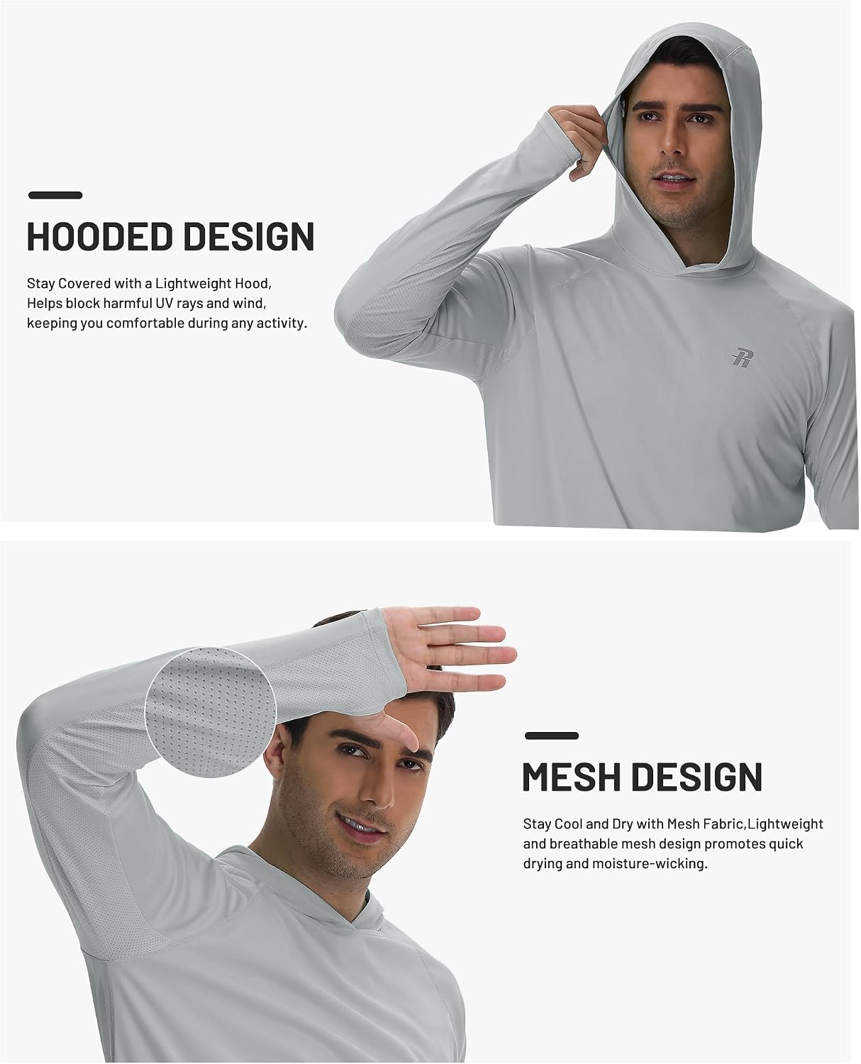Detalle de Runhit UPF 50+ Fishing Hoodie for Men: Long Sleeve Sun Protection Shirt