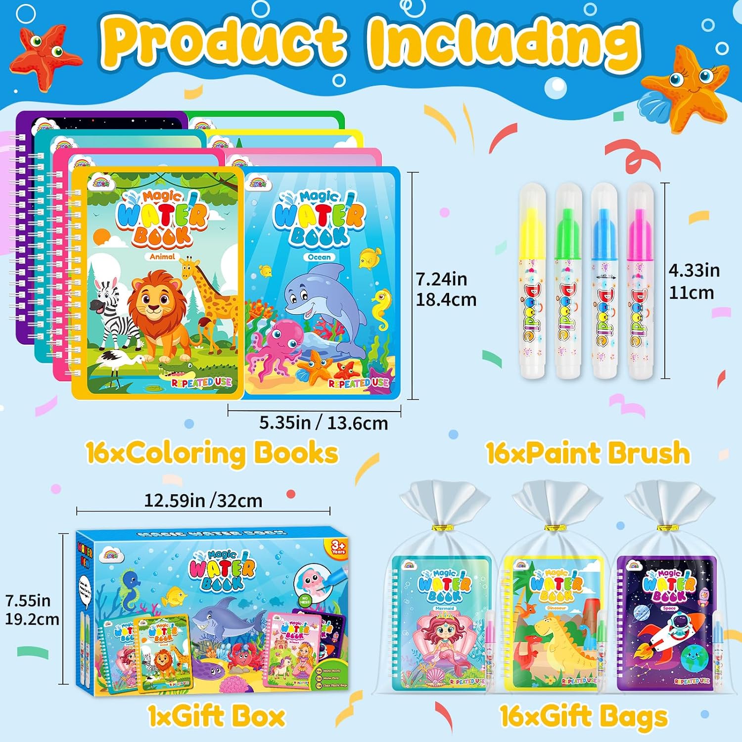 Thumbnail 2 de ZMLM 16 Libri da Colorare con acqua: set creativo riutilizzabile per bambini 3–8 anni