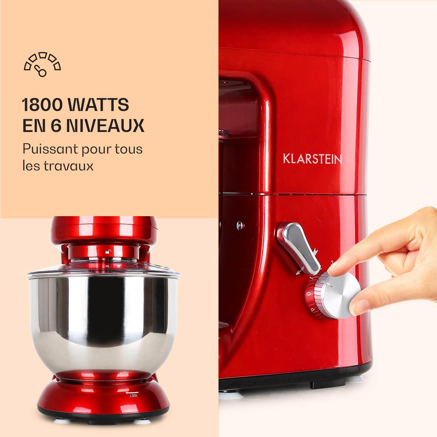 Detalle de Klarstein Bella Rossa TK2-Mix8-R keukenmachine met kom van 5,2 liter