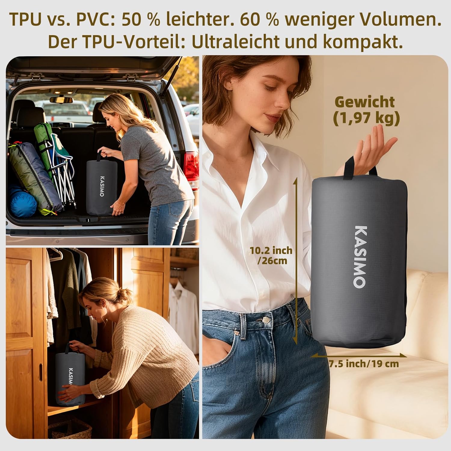 Thumbnail 6 de KASIMO TPU Luftmatratze selbstaufblasend – 1 Person 190x90x22 cm mit integrierter Pumpe