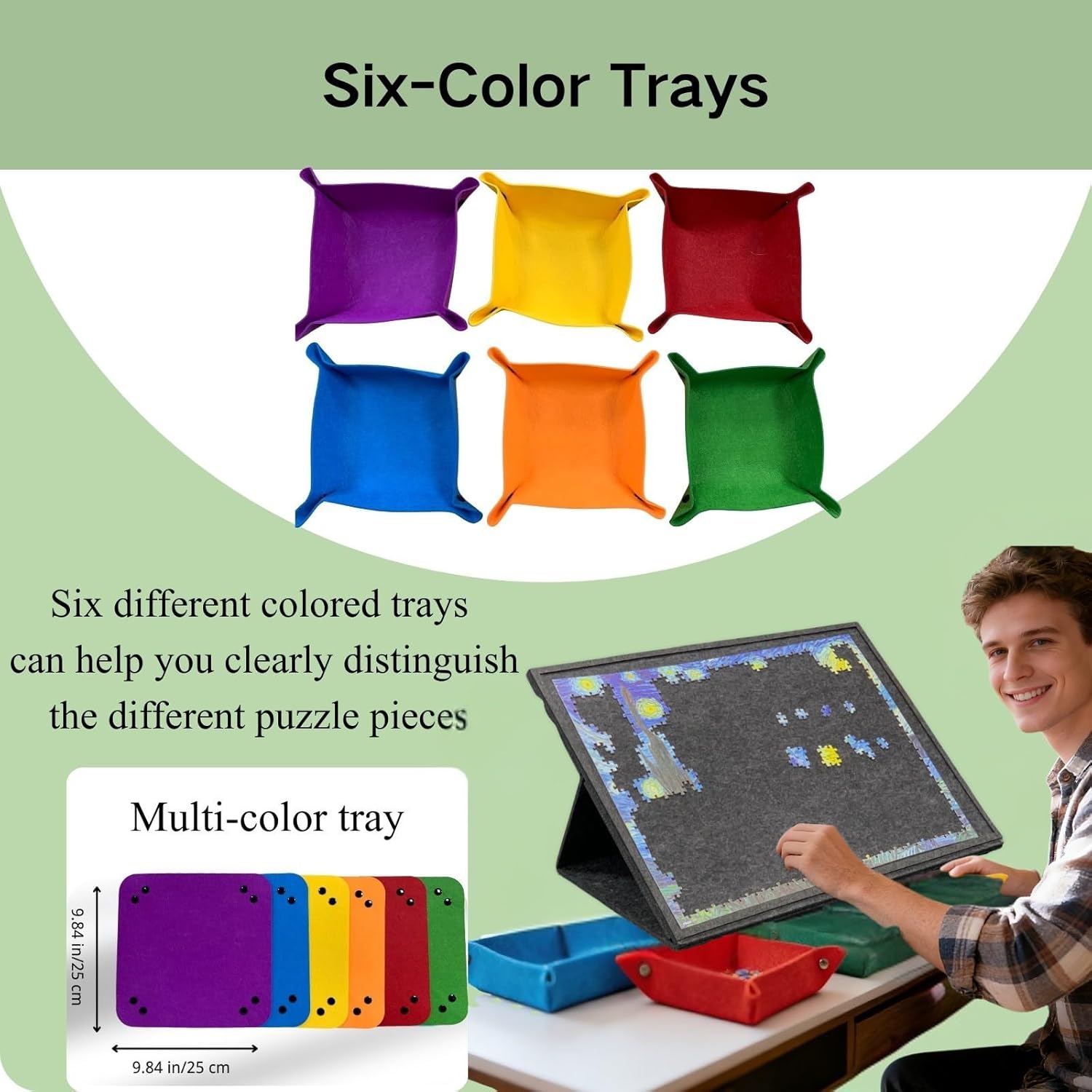 Thumbnail 4 de JCOTTON Tilting Jigsaw Puzzle Board 2-in-1 with Stand, 6 Trays and Protective Cover (Up to 1000 Pieces)