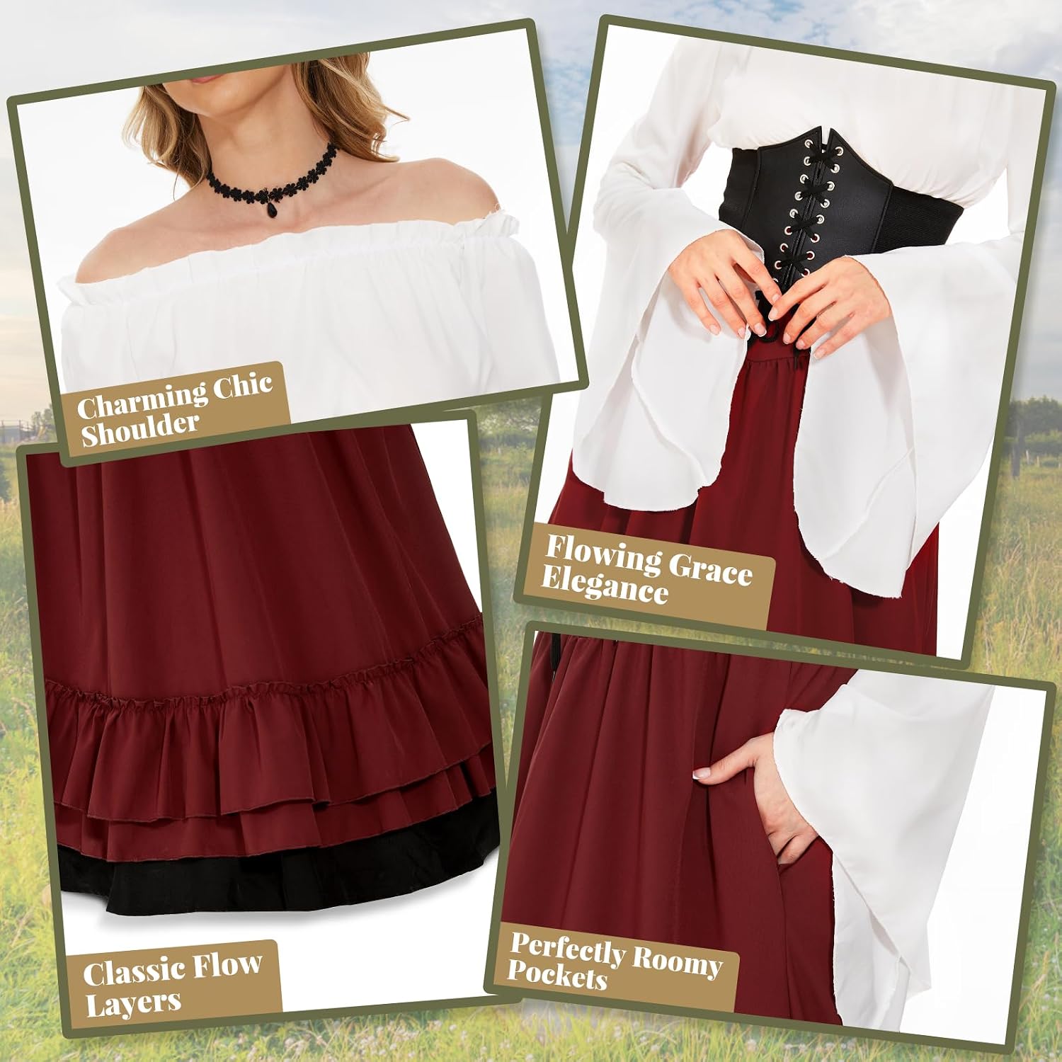 Detalle 2 de JONRRYIN Mittelalter Kleid Rot S