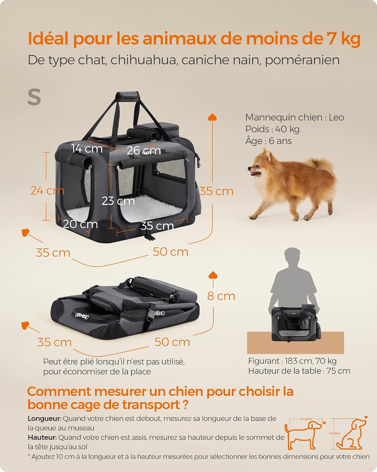 Detalle de Feandrea Sac Transport Chat Chien, Caisse Pliable 50x35x35 cm – Gris