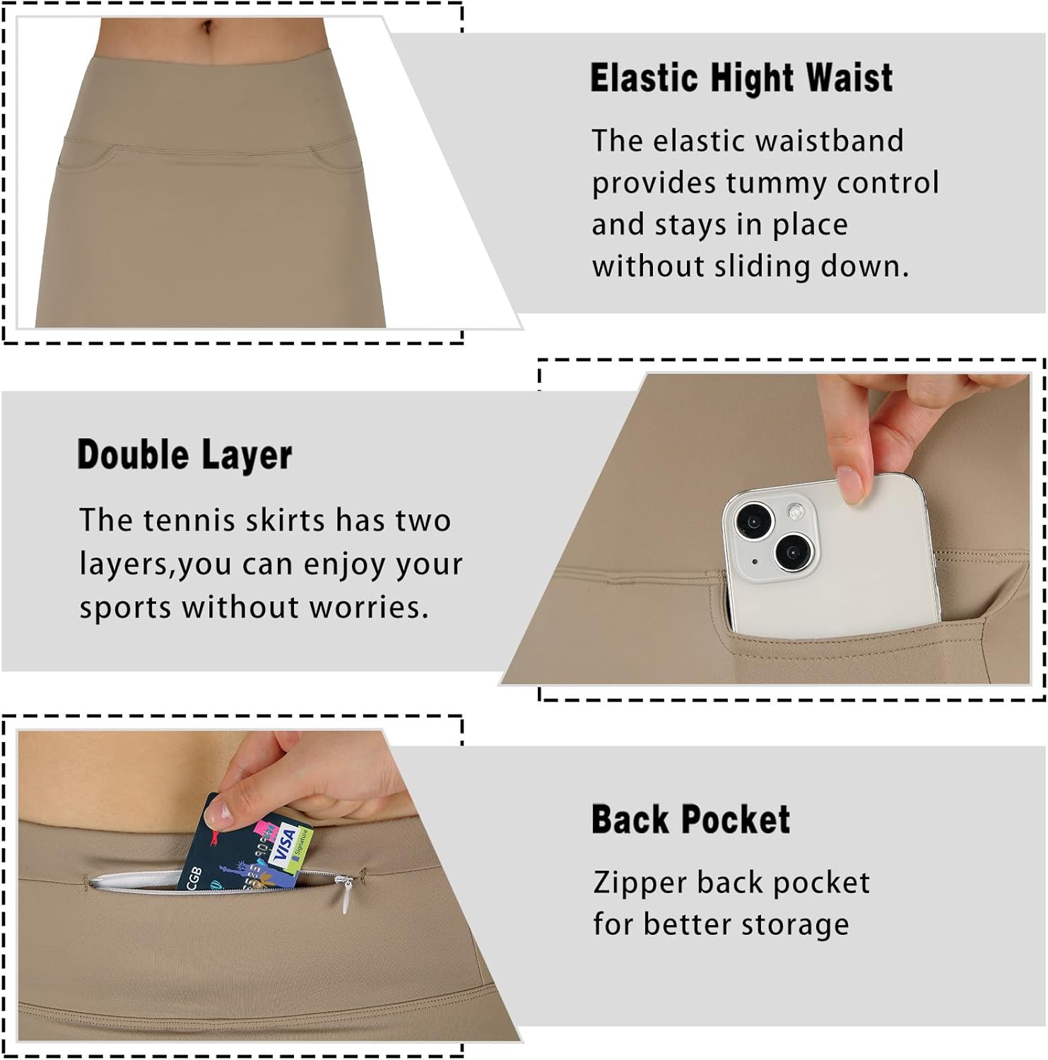 Thumbnail 2 de Women’s Midi Length Skorts Skirts with 3 Pockets (24" Knee Length) — 2-in-1 Modest Athletic Skort