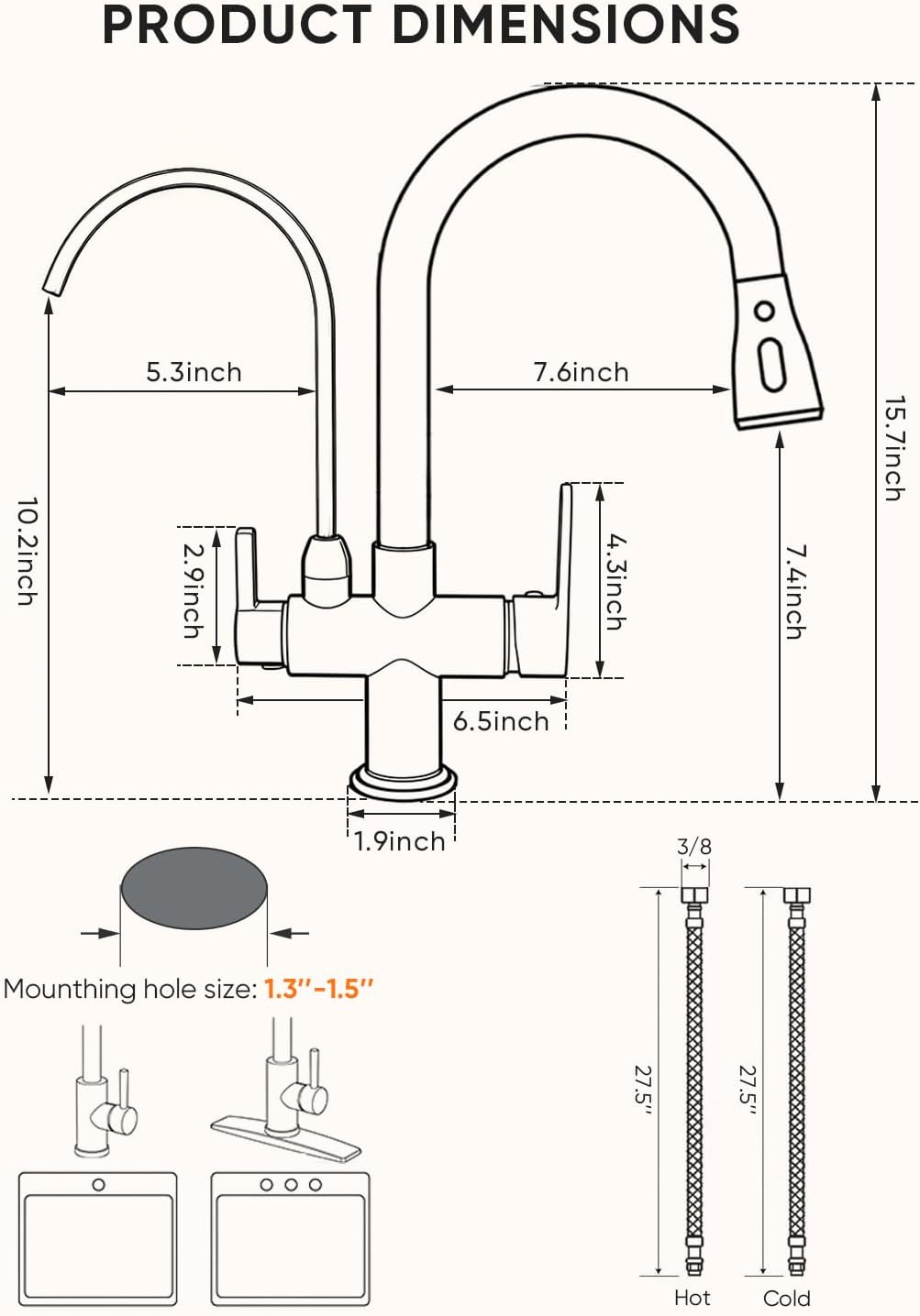 Detalle de Kitchen Faucet with Water Filter Spout — 2-in-1 Brushed Nickel Pull-Down Faucet by OWOFAN