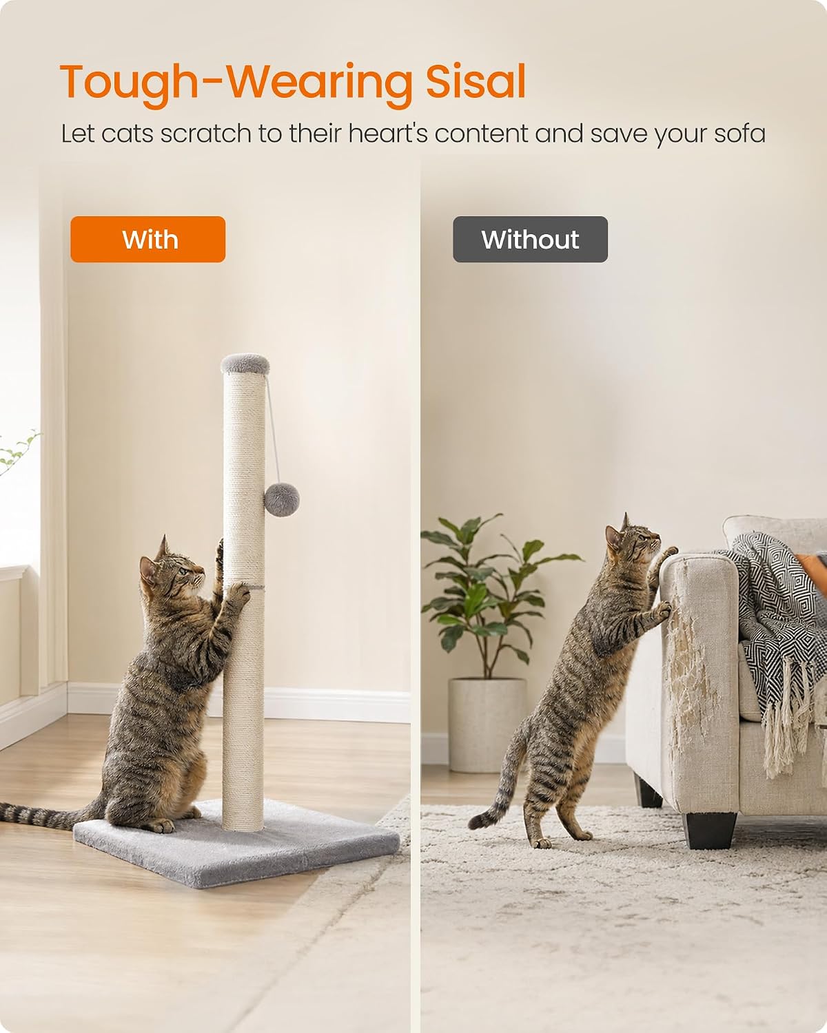 Detalle 2 de Feandrea Cat Scratching Post, Natural Sisal