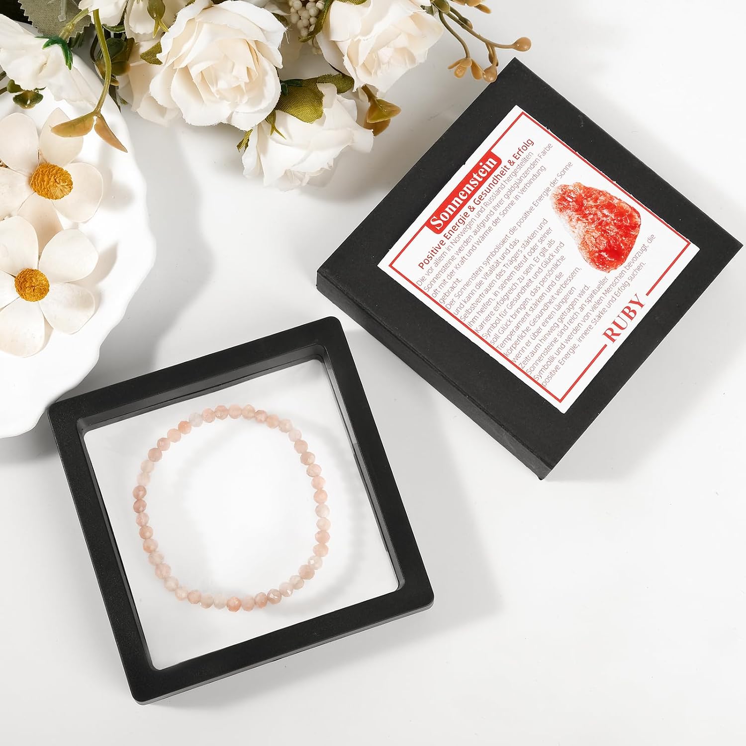 Thumbnail 2 de RUBY Perlenarmband Damen – Hochwertiges 4 mm Naturstein-Armband mit elastischem Band und Geschenkbox
