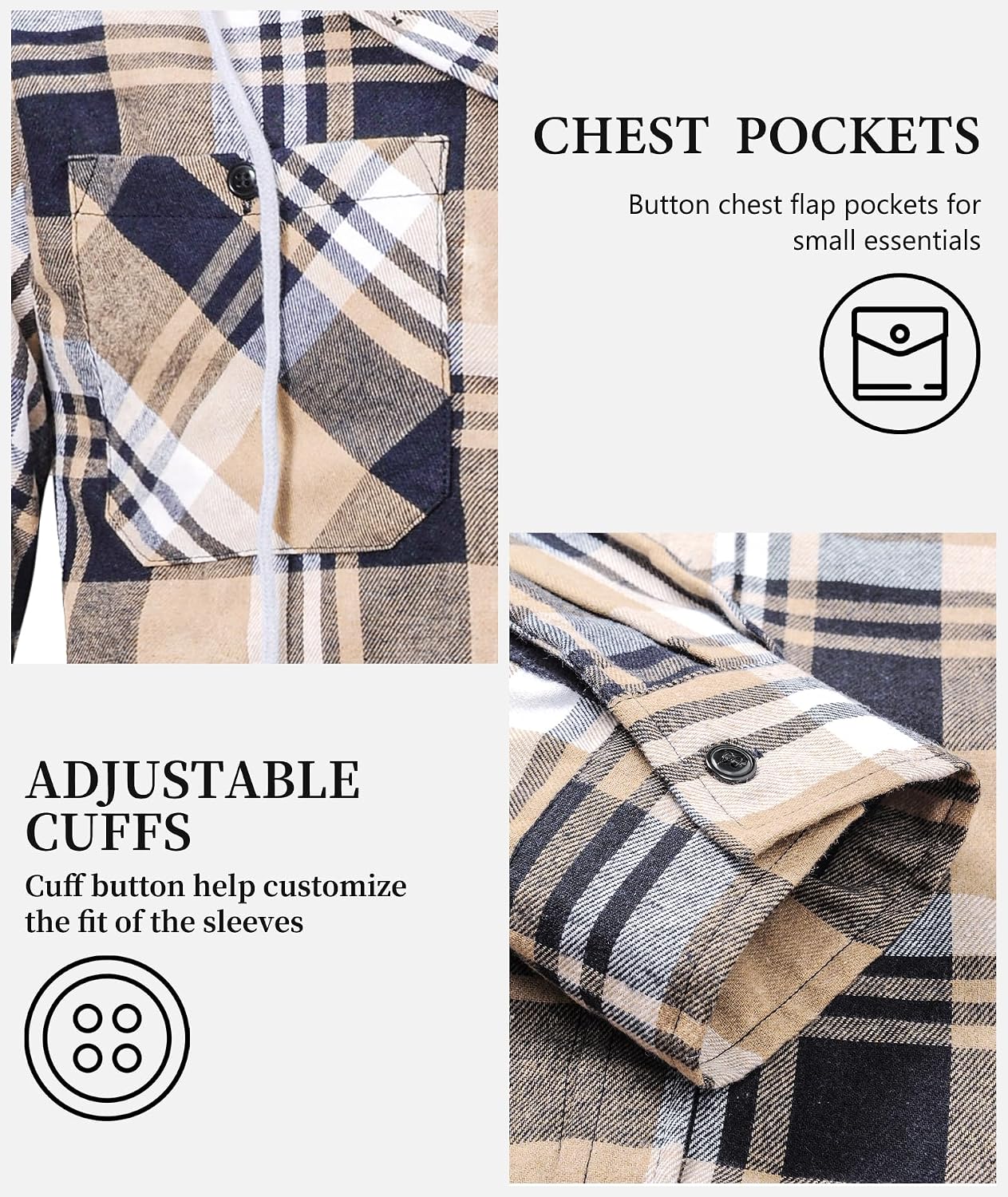 Thumbnail 4 de 5 Pack Men's Flannel Shirt Plaid Hoodie, Long Sleeve