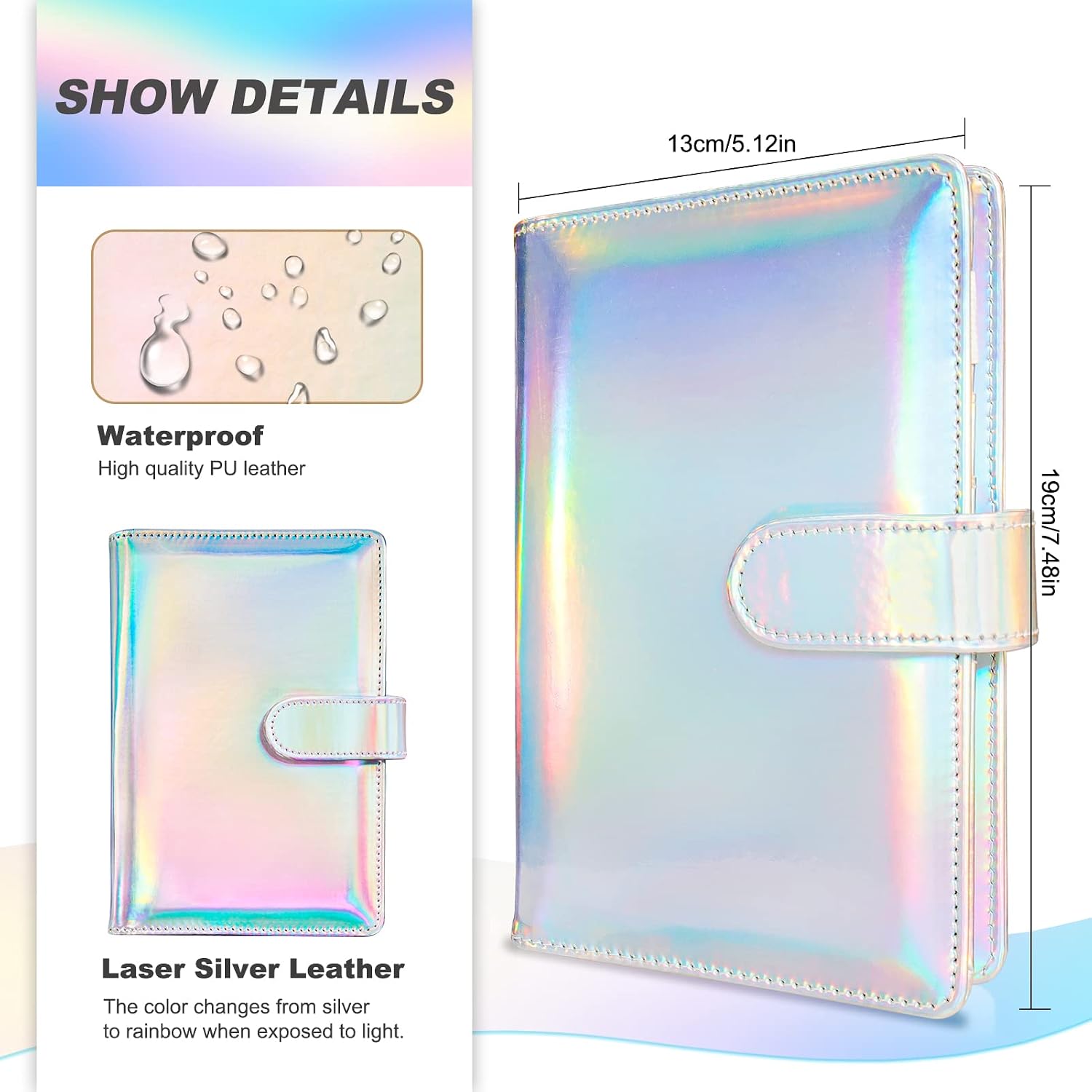 Detalle de Onlyesh 28Pcs-Shiny-Book Budget Binder with Waterproof Cash Envelopes, Silver