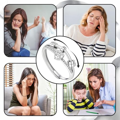 Thumbnail 6 de GAZIL Bague Fidget Double Couche Réglable – Anneau Anti-anxiété Argent et Zirconium (Blanc)