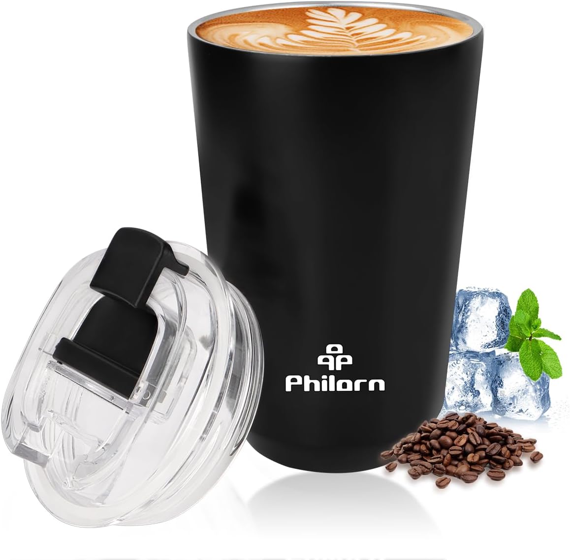 Detalle de PHILORN P922 geïsoleerde reismok 380 ml, dubbelwandig en zwart