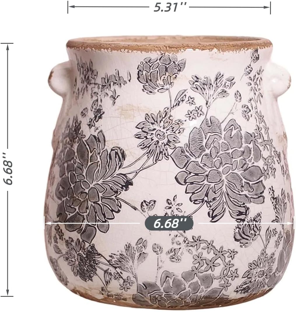 Detalle de Xiaan Jiaju Tuscan Ceramic Planter & Vase, Grey Pot with Drainage