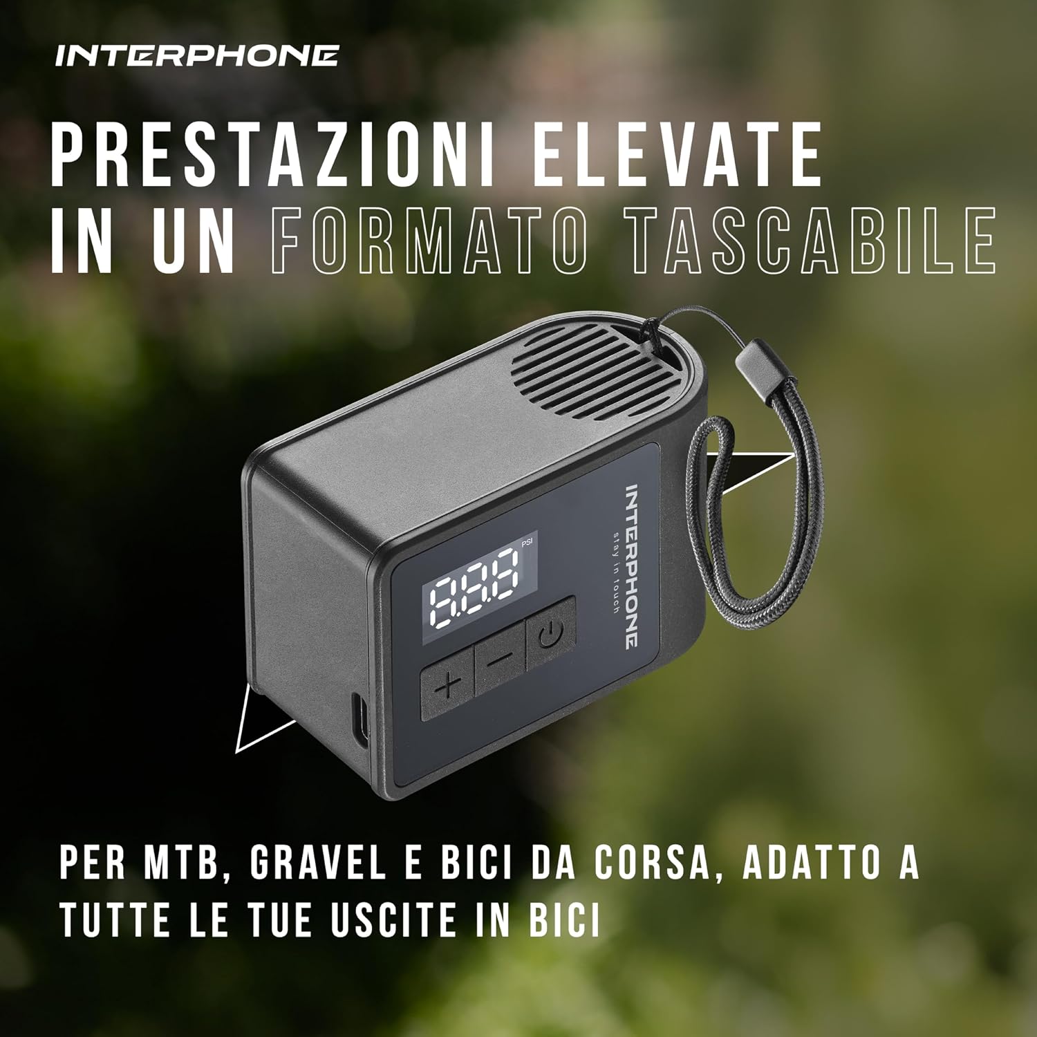 Detalle de Interphone Bike Air Pump mini – pompka rowerowa z podwójnym LCD i auto-stopem