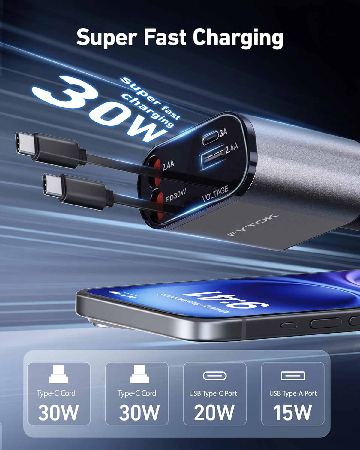 Detalle 2 de Samsung Galaxy Phone 4in1 30W Retractable Car Charger