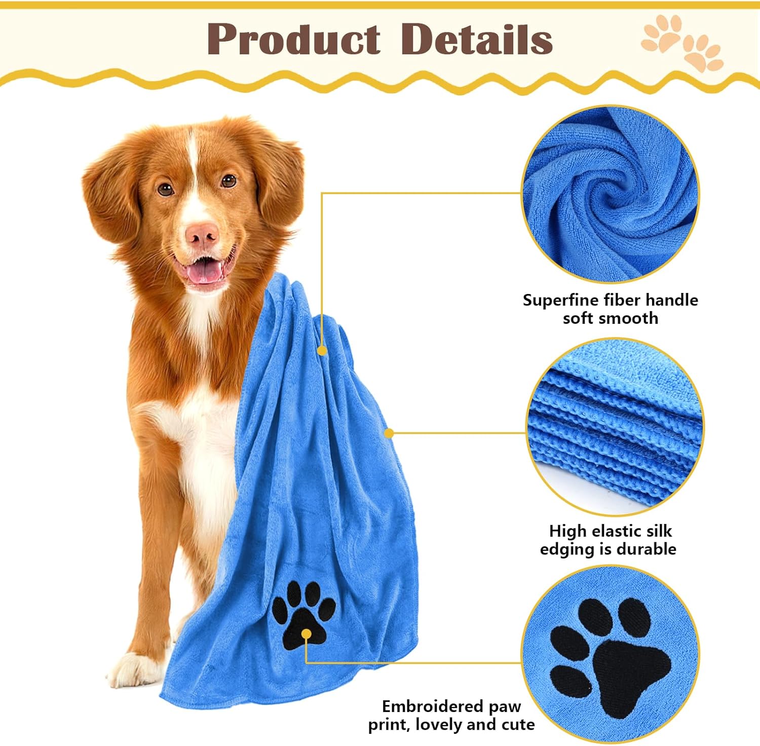 Thumbnail 3 de Deepton Hundehandtuch (2er-Set) extra saugfähig, schnell trocknende Mikrofaser – 100 x 50 cm, blau