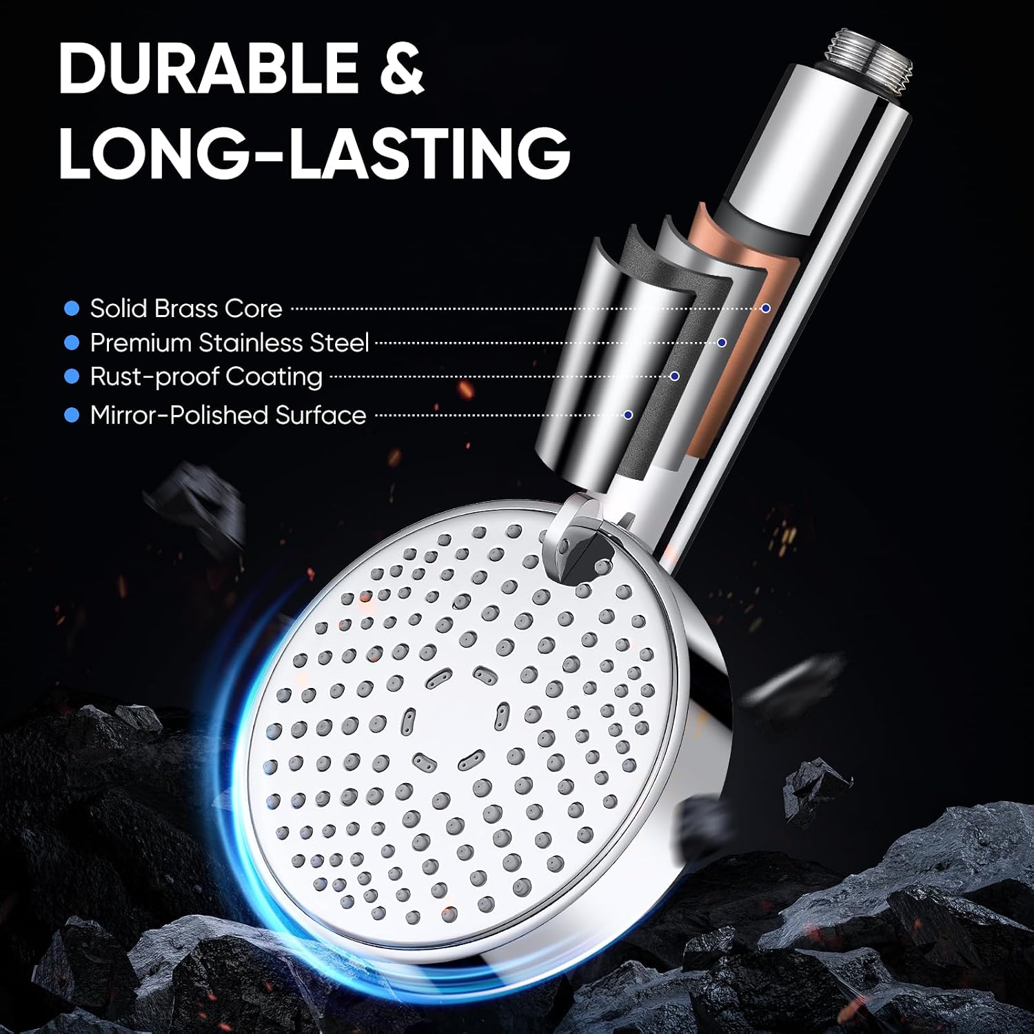 Detalle de Cobbe KSCP160-CA Handheld Shower Head, 3 Spray Settings, Stainless Steel