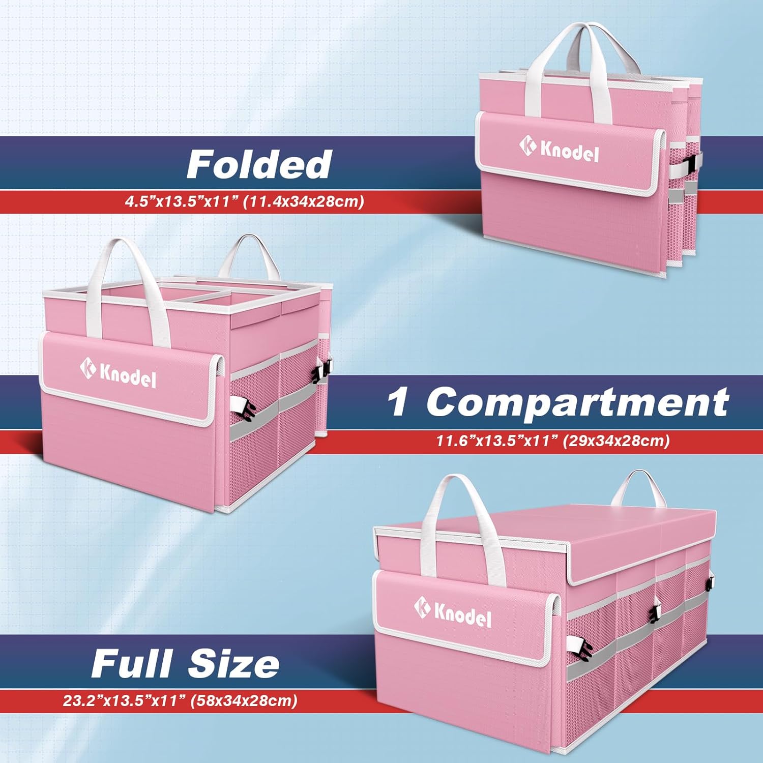 Thumbnail 1 de K KNODEL Car Boot Organiser with Foldable Cover (Medium, Pink): A practical, expandable organiser for tidy boots